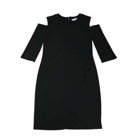 Forever 21 Cold Shoulder Black Ribbed Stretch Bodycon Dress - Women’s Medium - Picture 2 of 12